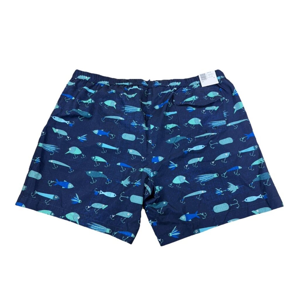 Ocean Coast XXL (6.5" Inseam) Men Fish Lure Swim Trunks Blue Liner Pockets NWT